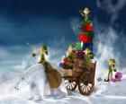 Эльфы помогают Санта-Клауса доставить рождественские подарки